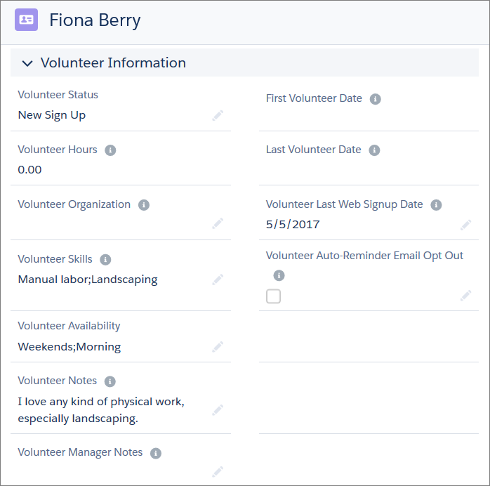 Contact that was created from the web signup