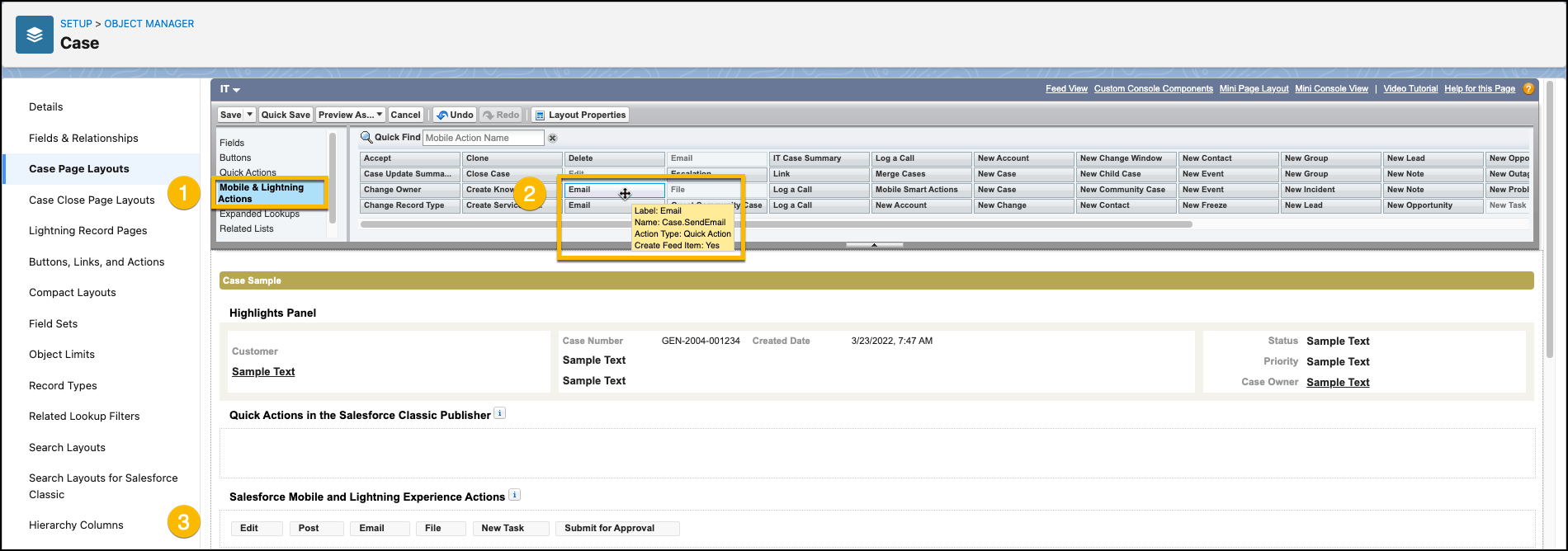 IT Case Record Page with Email QUick Action