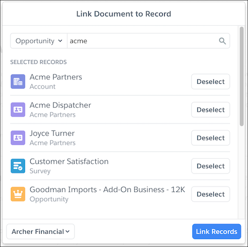 Link Document to Record window