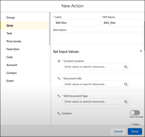 New Action dialog box
