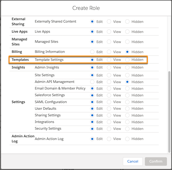 Template Settings highlighted