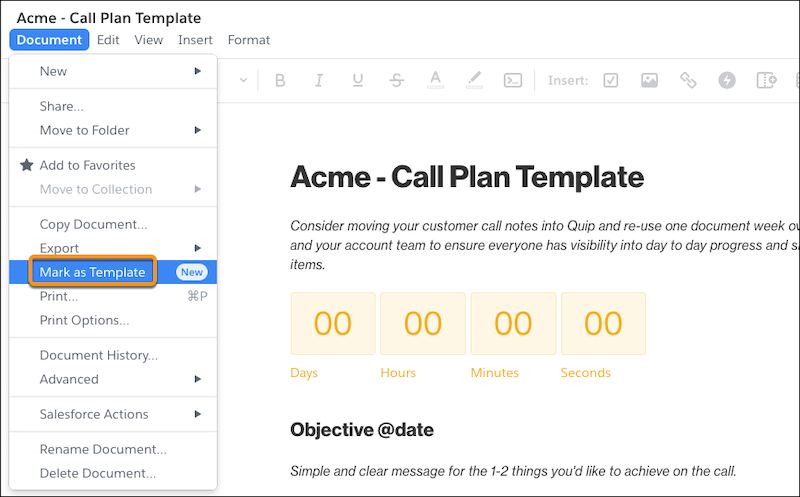 "Mark as Template" option highlighted