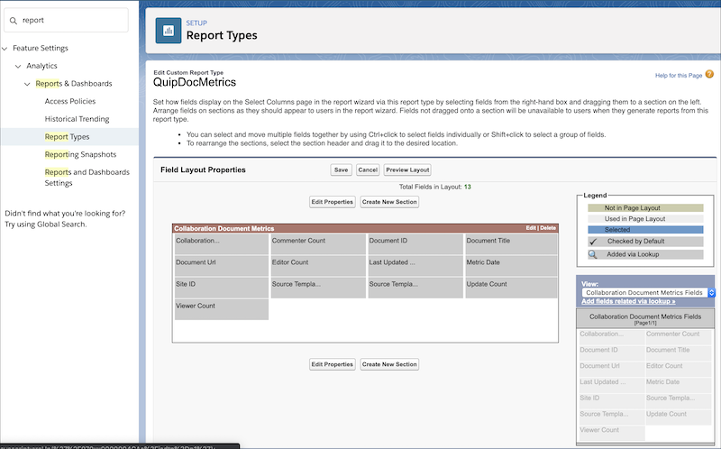 Quip Doc Metrics edit field layout