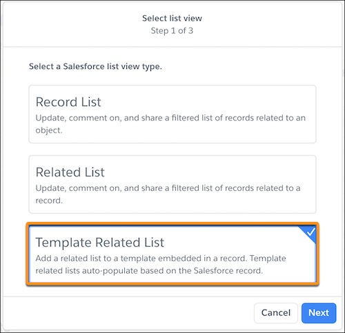 Template Related List selected