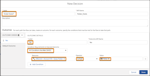 New Decision modal with highlighted fields