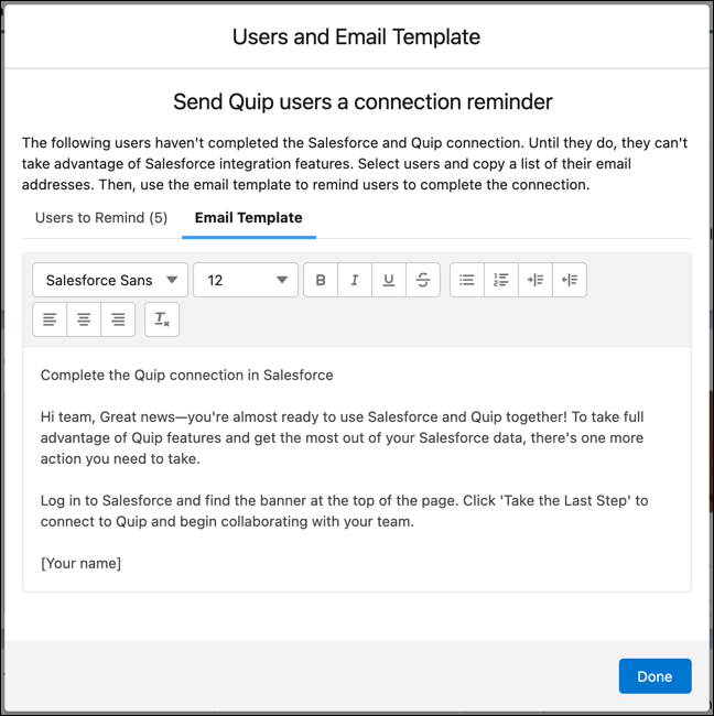 Setup reminder email template