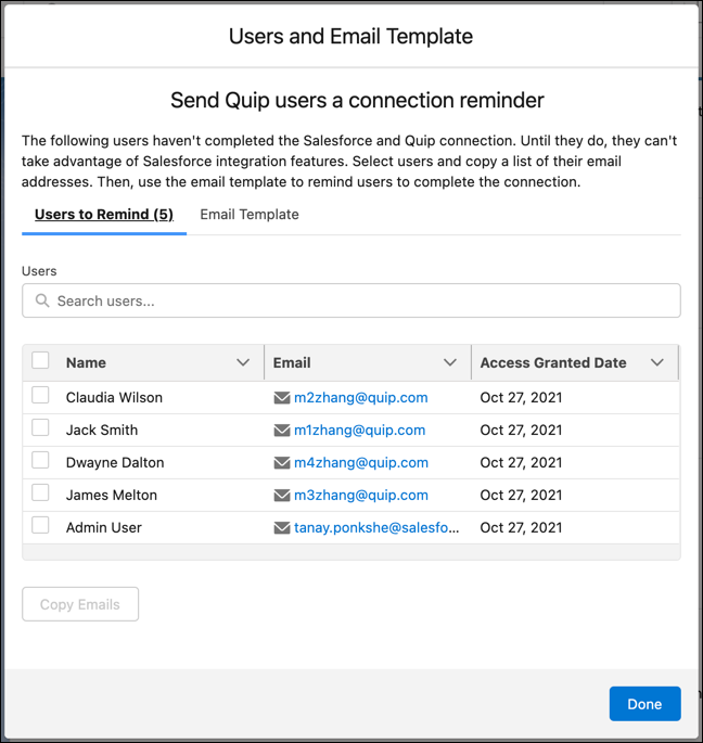Setup reminder user emails