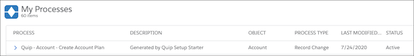 Quip - Account - Create Account Plan process selected