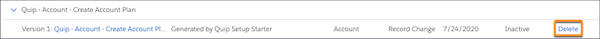 Deactivated process with Delete button highlighted