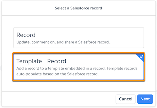 Template Record selected