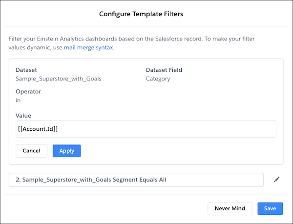 Configure Template Filters modal