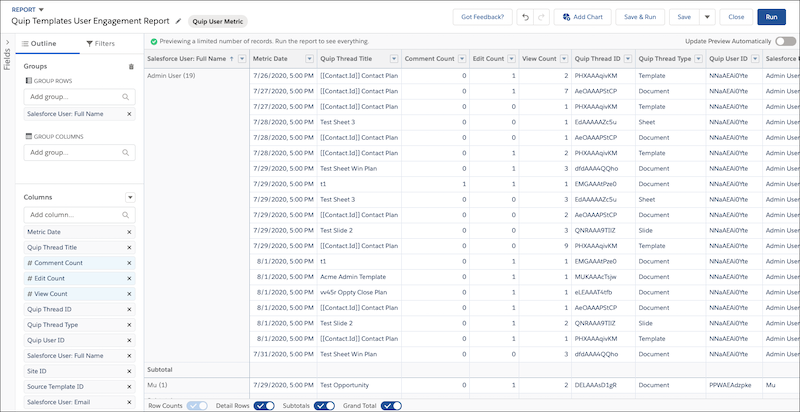 Quip user engagement metrics report