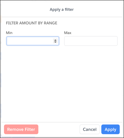 Apply a range value filter to the Amount