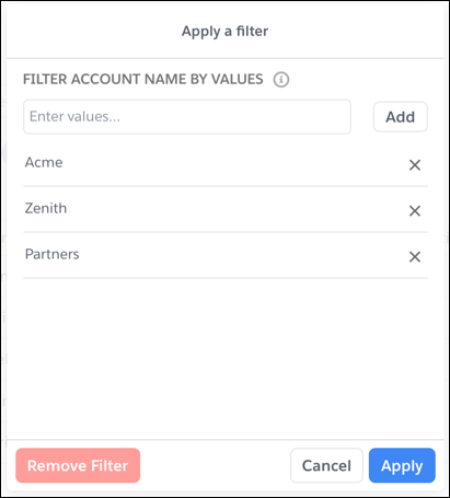 Apply a string value filter to the Account Name