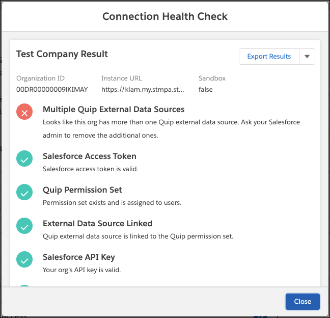 Health Check results with an error