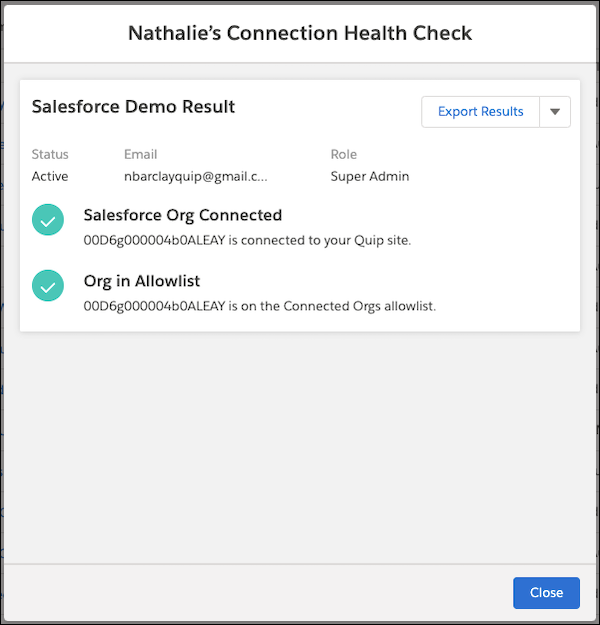 User-level Health Check results
