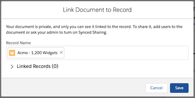 Link Document to Record modal