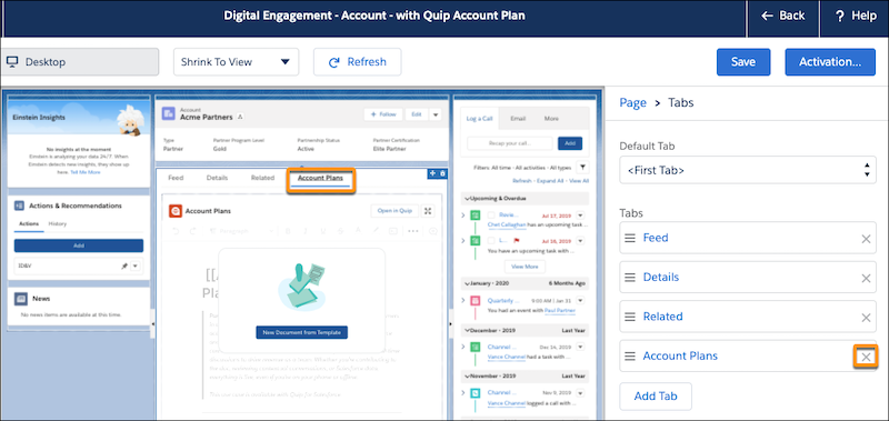 Account Plan tab selected. Account Plan "x" selected to delete.