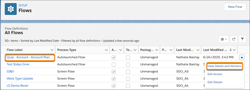 Quip Folder Organization flow with "View Details and Versions" highlighted.