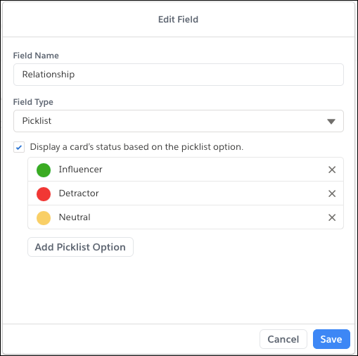Picklist options with color indicators