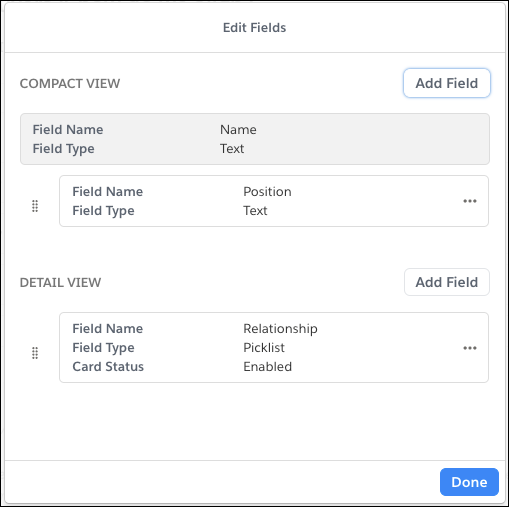Compact View and Detail View field modal