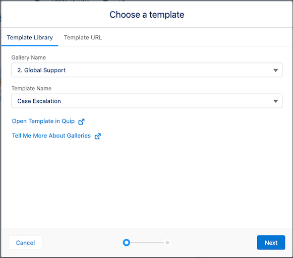 Choose a template window