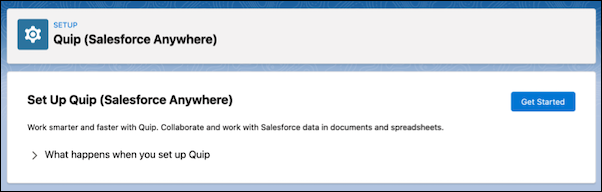 Set Up Quip page in Salesforce with Get Started button