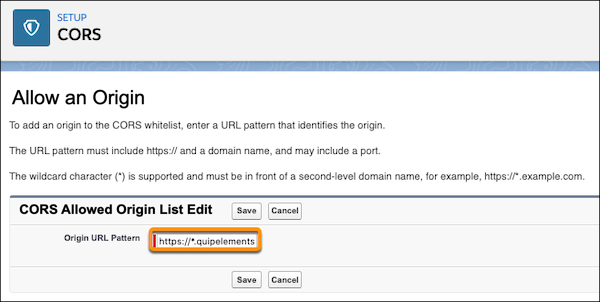 New CORS with URL entered