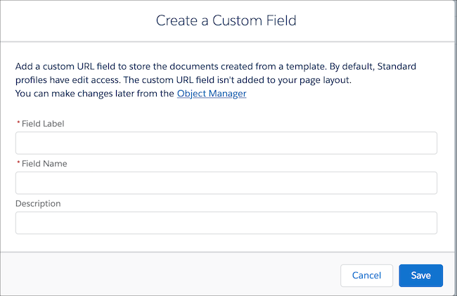 Create a Custom Field modal
