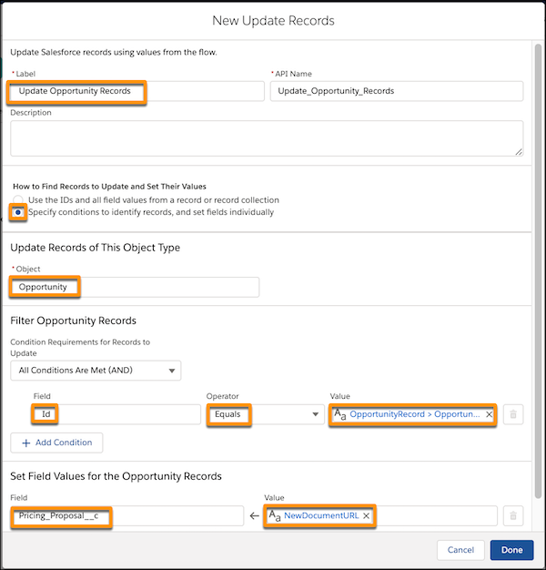 Update Records modal