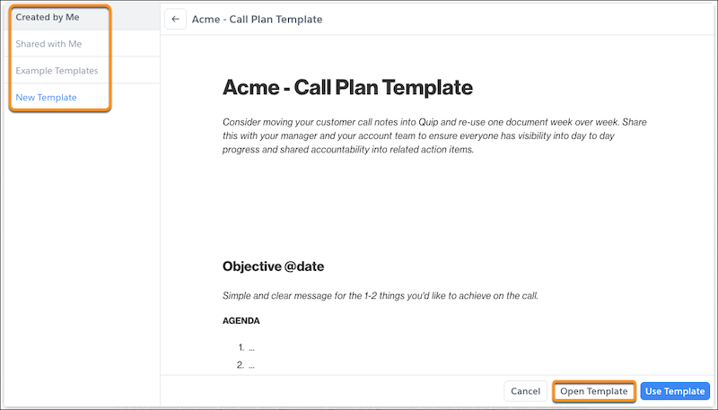 Template Library template with "Open Template" highlighted