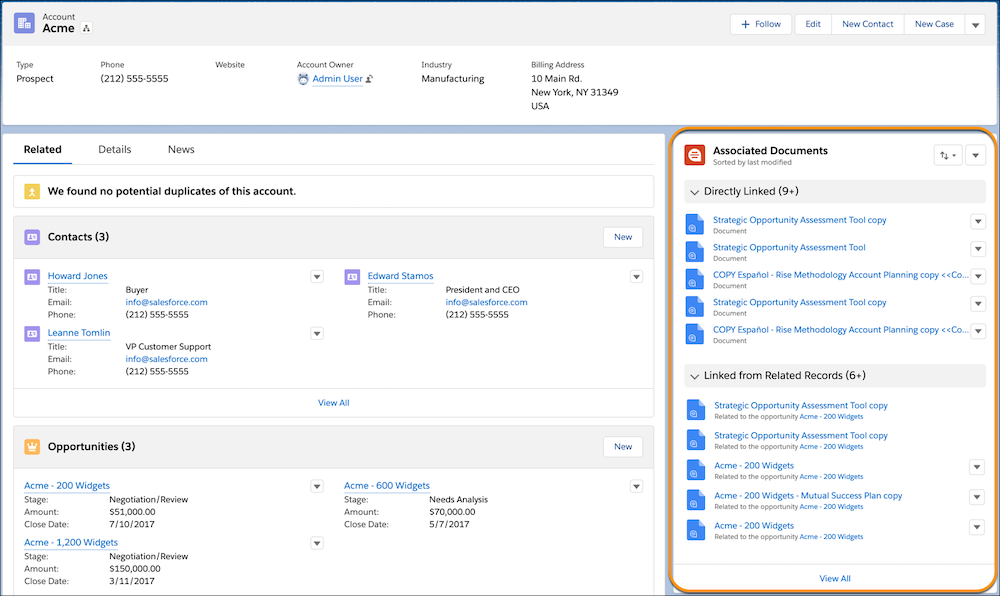 Associated Documents component on a page layout