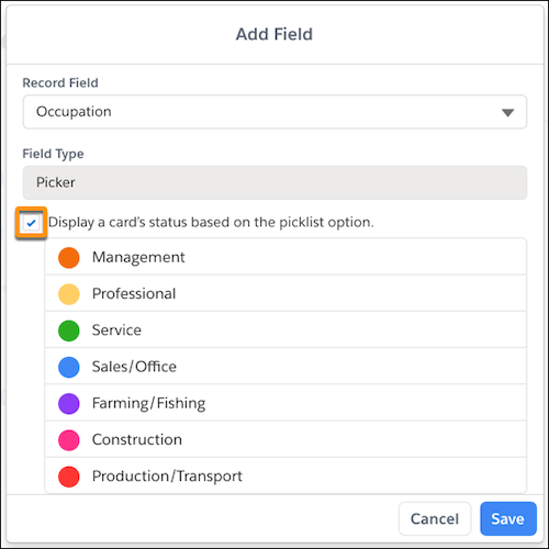 Picklist options with color indicators