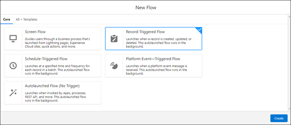 New Flow dialog box with Record-Triggered Flow selected