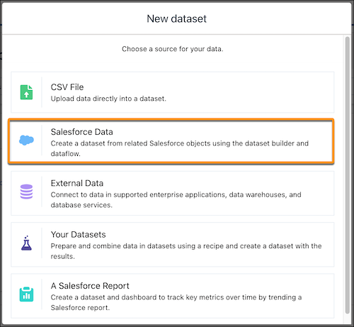 Salesforce Data option highlighted