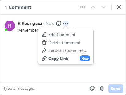 Comment window with comment menu expanded