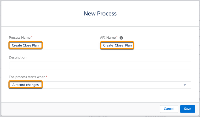 New Process modal