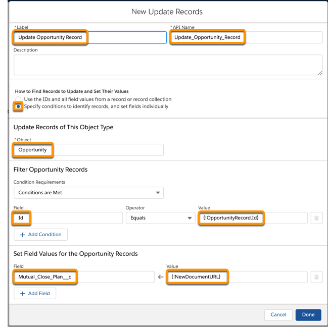 Update Records modal