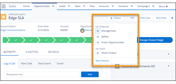 Options on a Follow menu