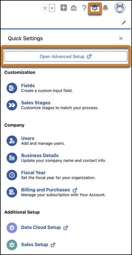 Quick Settings with the option to access more advanced setup tasks