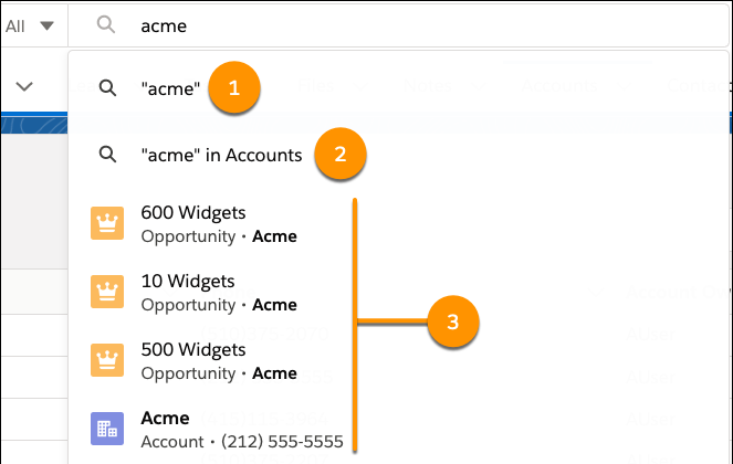 Instant results dropdown list options
