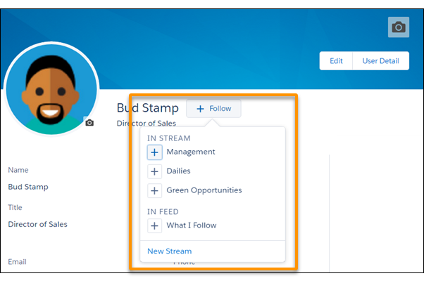 Options on a Follow menu
