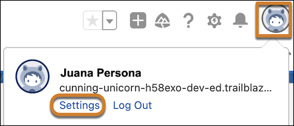 Settings link under user image