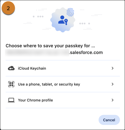 Example passkey browser prompt in Google Chrome with the option to use a phone, tablet, or security key