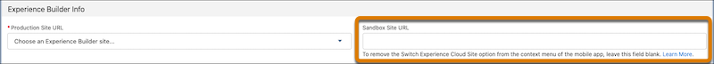 UI screenshot showing the sandbox site field