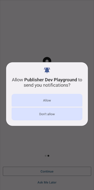 Permission request screen for posting notifications