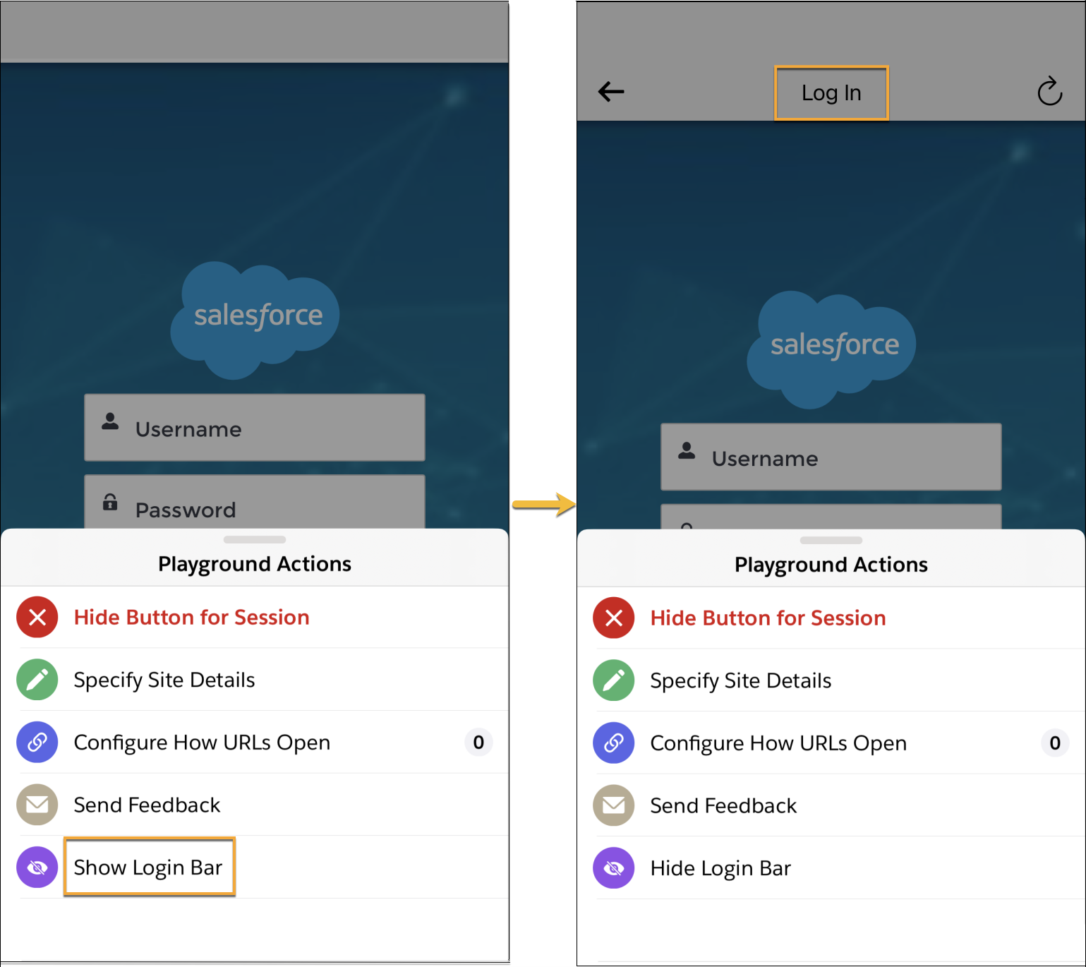 Show login bar