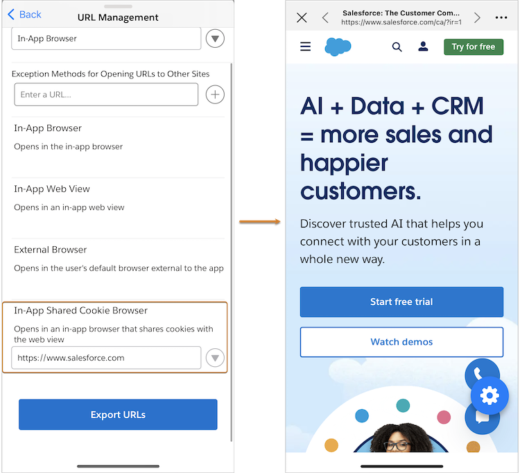 Open in an internal shared cookie browser
