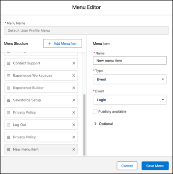 Menu Editor window