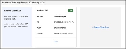 ECA detail page, with the option of creating a new version.